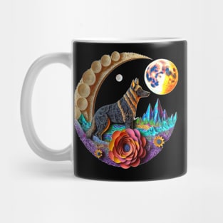 Cute German Shepherd Dog Space Full Moon Floral Flowers Art Mug